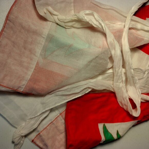 Kay Shannon Original Apron Vintage Christmas Tree White Red Sheer Tie Waist - Picture 8 of 11